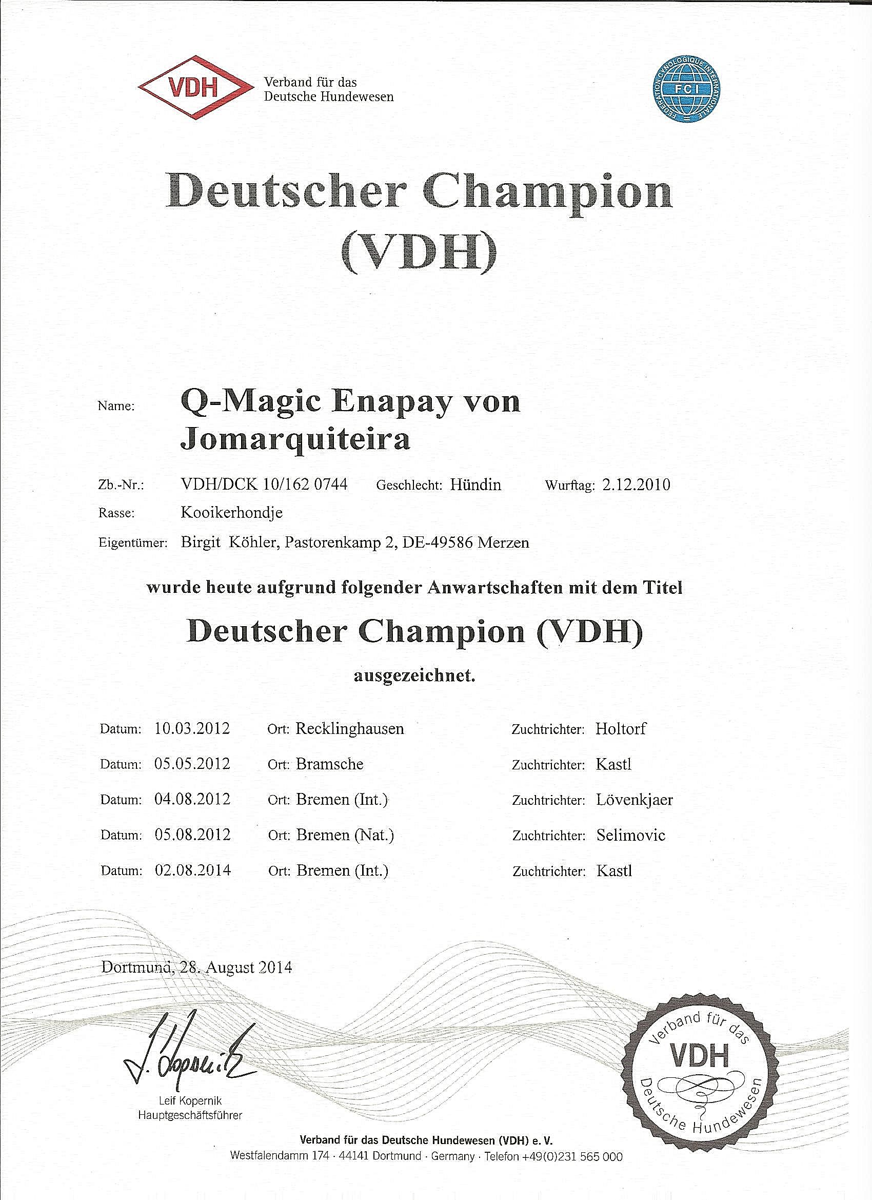 Magic Urkunde VDH Champion